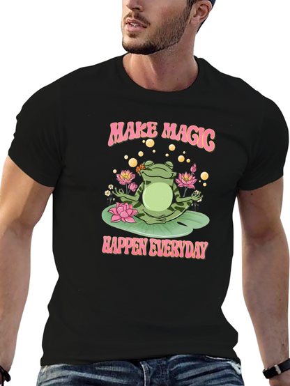 Camiseta Negra: Rana Mágica y Loto