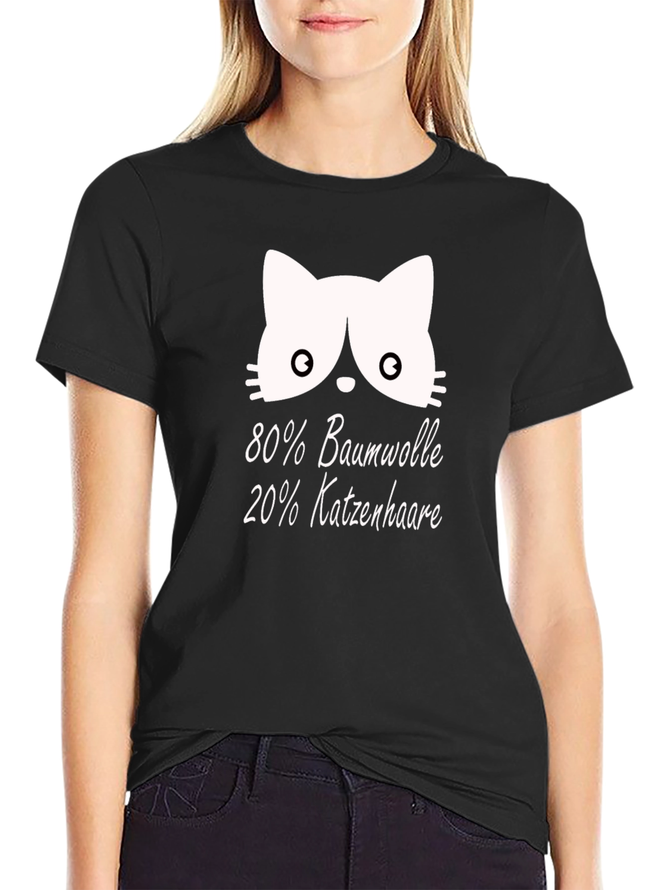 Camiseta Negra con Diseño Gato y Texto Divertido