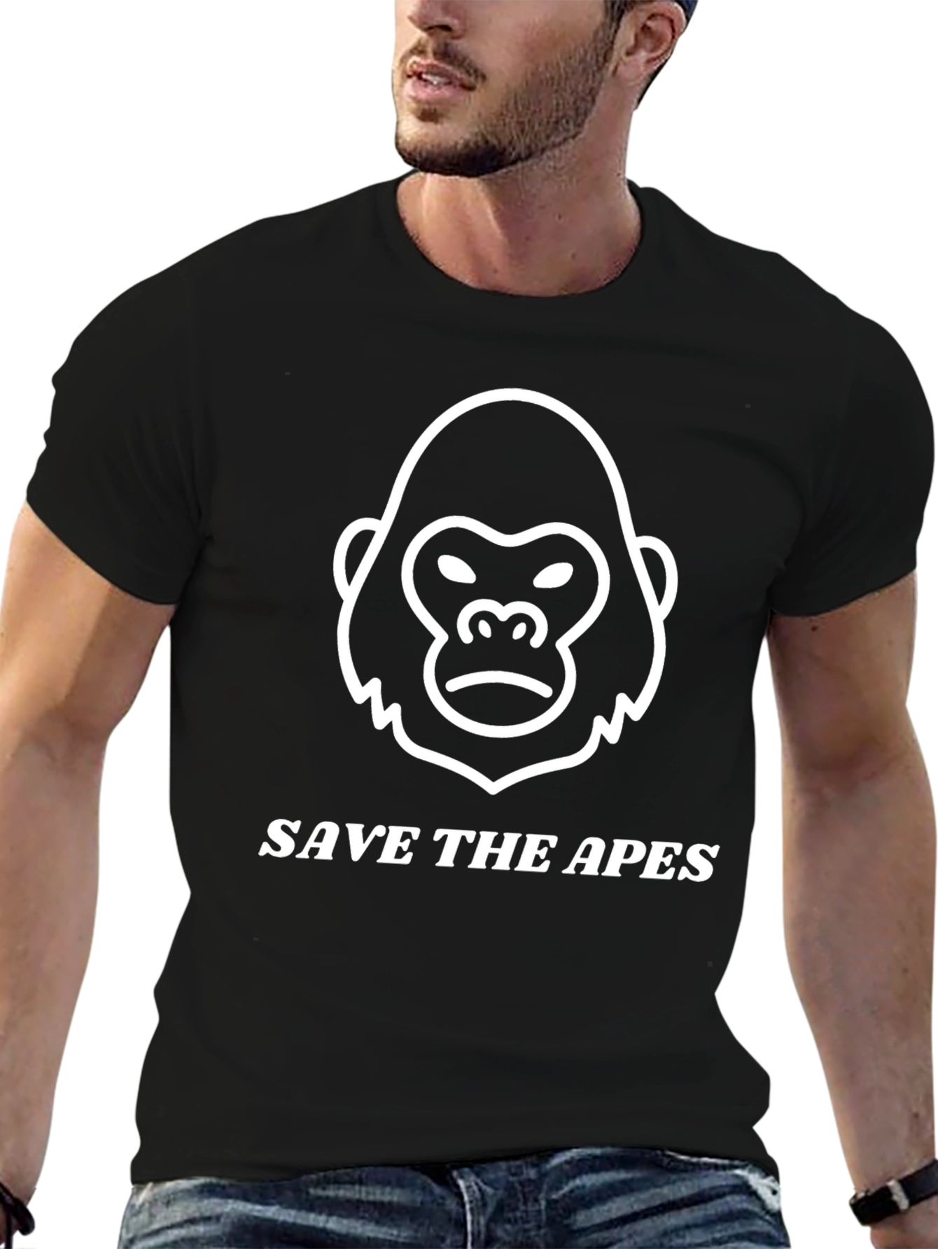 Camiseta Negra Salva a los Simios Algodón