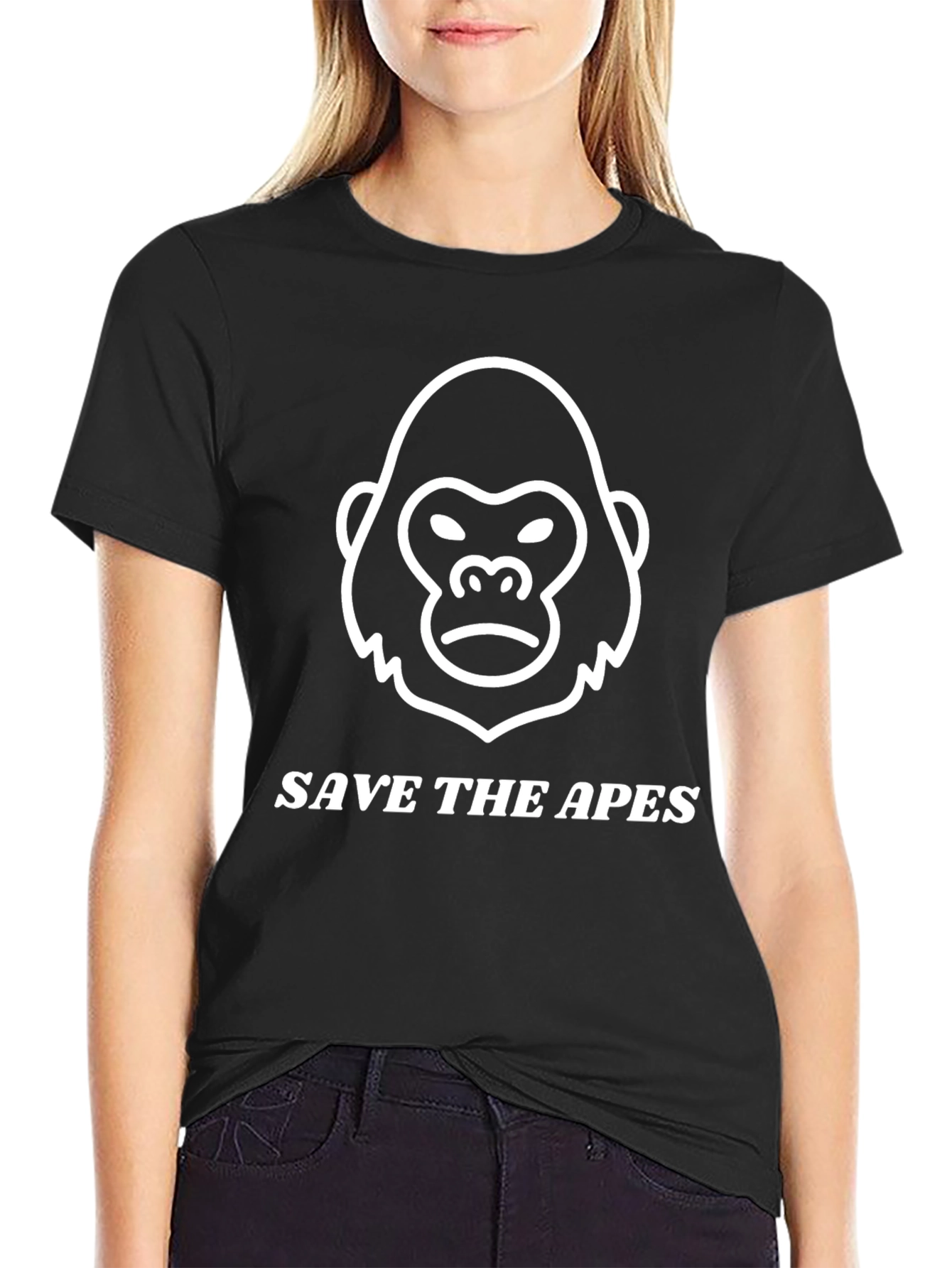Camiseta Negra Salva a los Simios Algodón