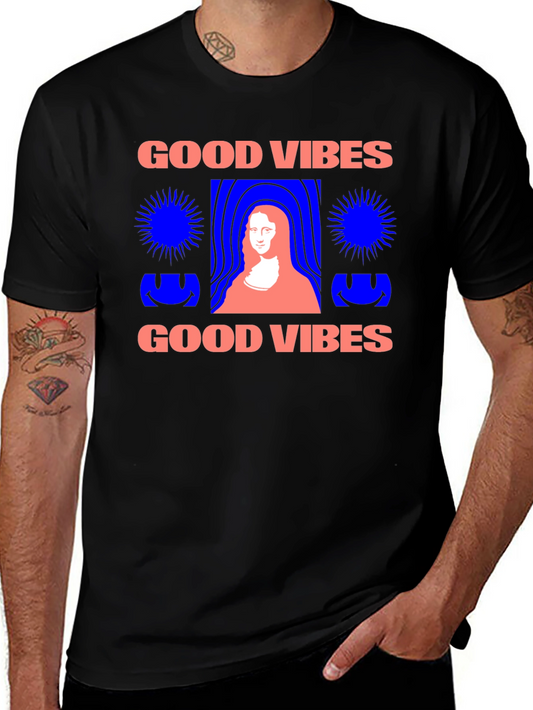 Camiseta Negra Good Vibes con Diseño Mona Lisa
