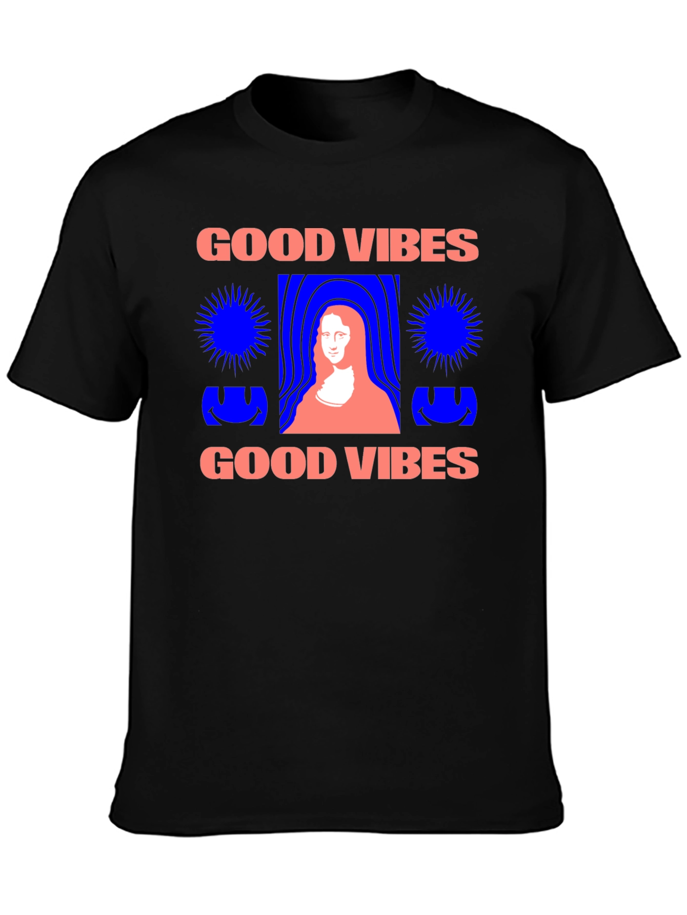 Camiseta Negra Good Vibes con Diseño Mona Lisa