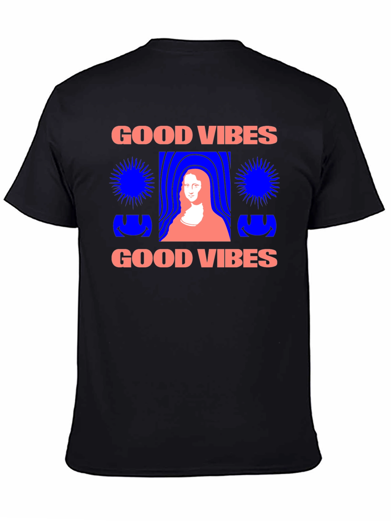 Camiseta Negra Good Vibes con Diseño Mona Lisa