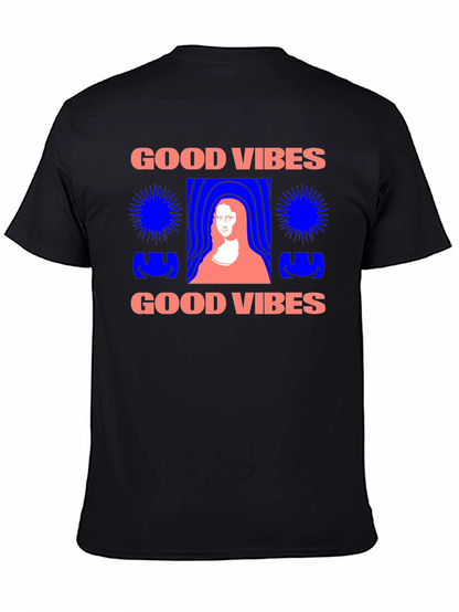 Camiseta Negra Good Vibes con Diseño Mona Lisa