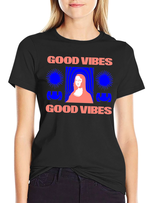 Camiseta Negra Good Vibes con Diseño Mona Lisa