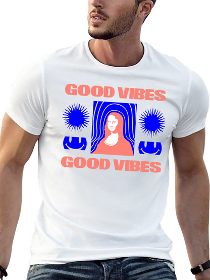 Camiseta Negra Good Vibes con Diseño Mona Lisa