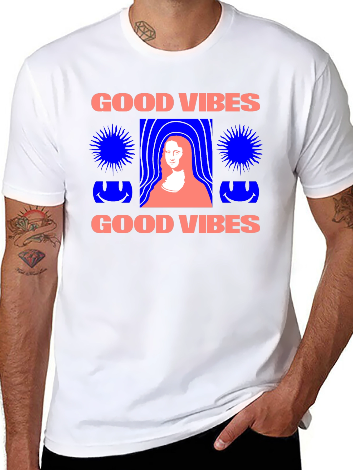 Camiseta Negra Good Vibes con Diseño Mona Lisa