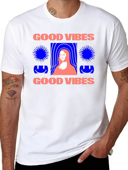 Camiseta Negra Good Vibes con Diseño Mona Lisa