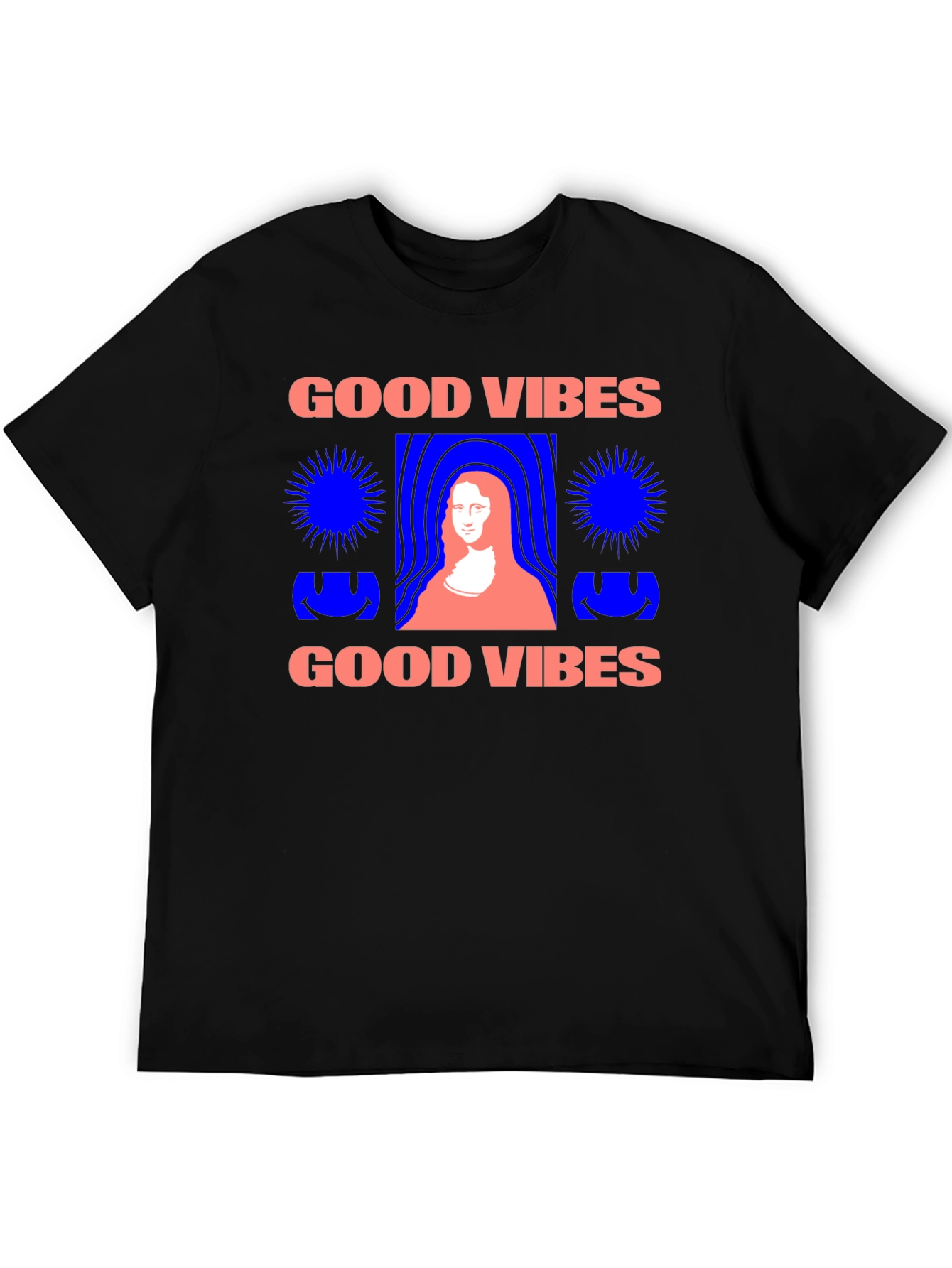 Camiseta Negra Good Vibes con Diseño Mona Lisa