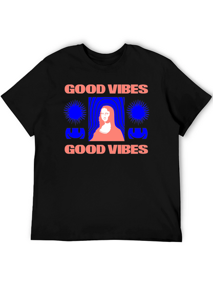 Camiseta Negra Good Vibes con Diseño Mona Lisa