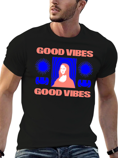 Camiseta Negra Good Vibes con Diseño Mona Lisa