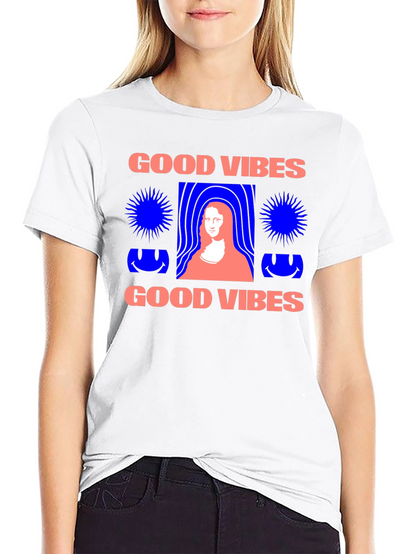 Camiseta Negra Good Vibes con Diseño Mona Lisa