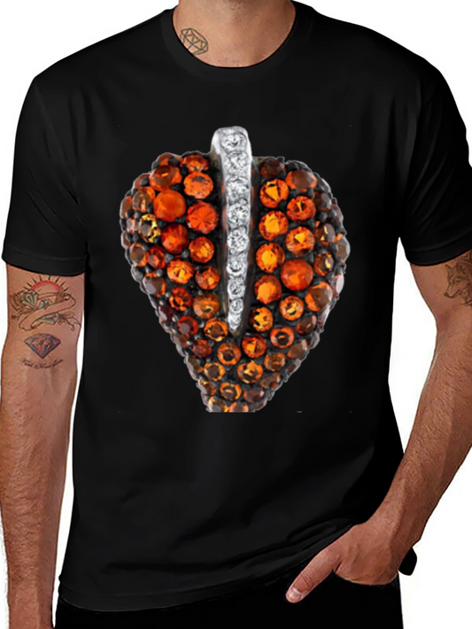 Camiseta Negra con Adorno de Joya Naranja y Blanca