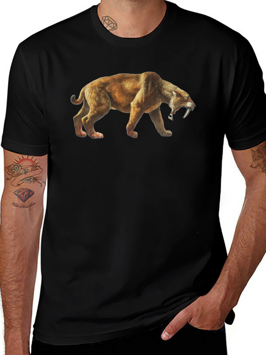Camiseta Negra con Diseño de Tigre Dientes de Sable