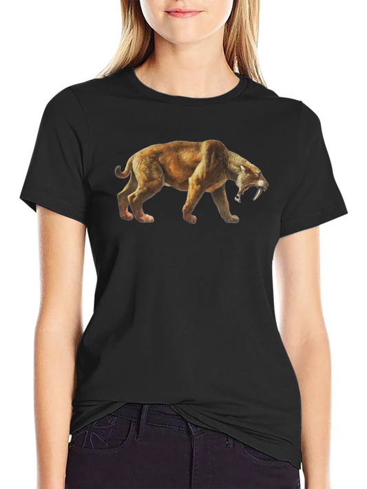 Camiseta Negra con Diseño de Tigre Dientes de Sable