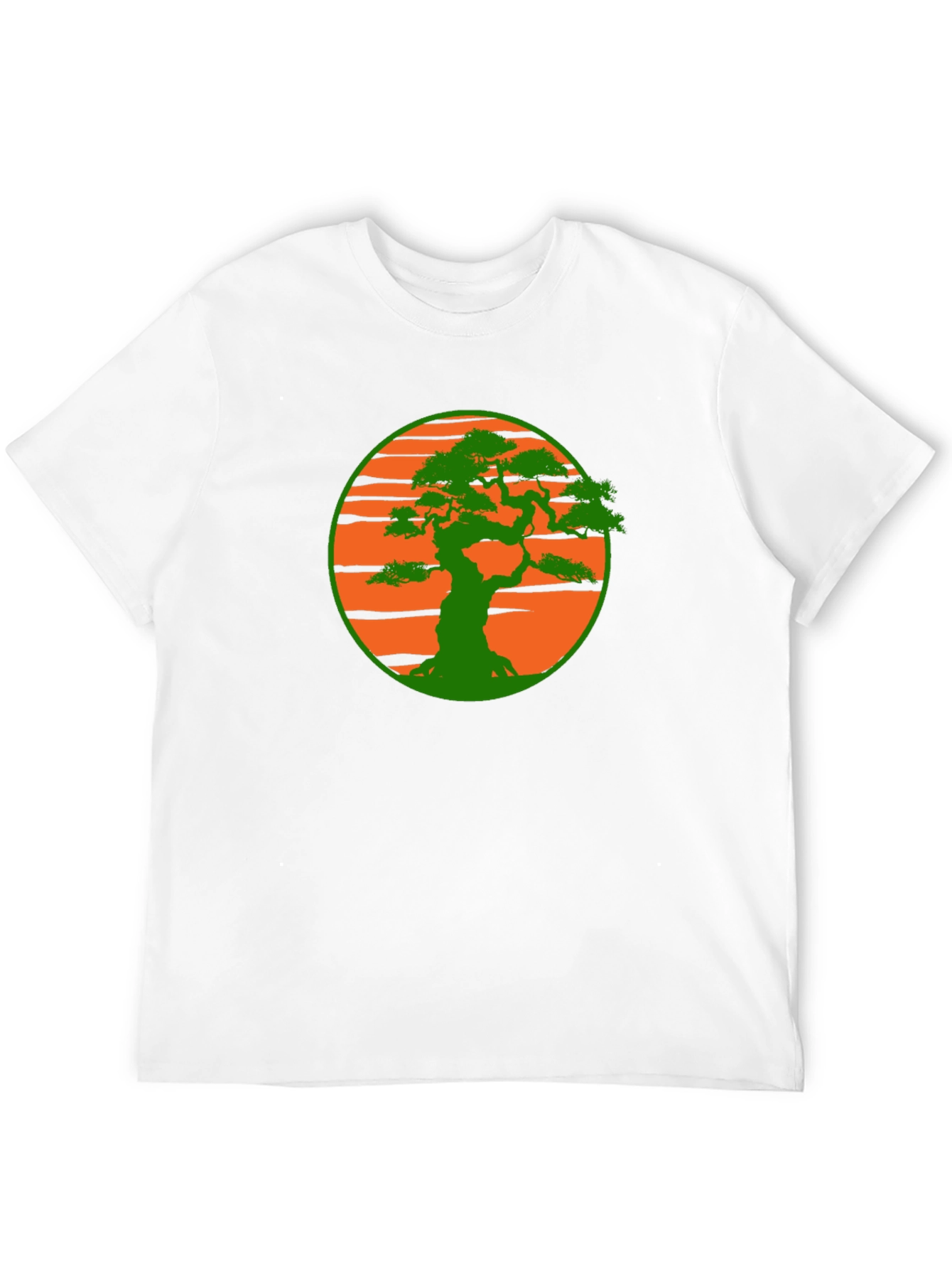 Camiseta Negra con Diseño Bonsái Sol Naranja