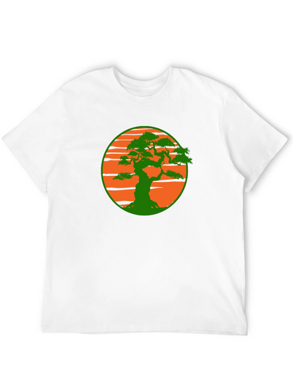 Camiseta Negra con Diseño Bonsái Sol Naranja