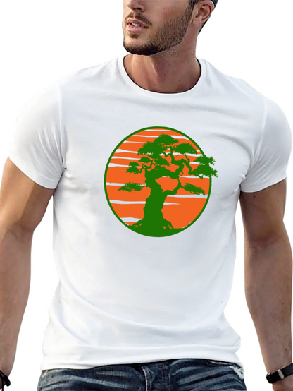 Camiseta Negra con Diseño Bonsái Sol Naranja