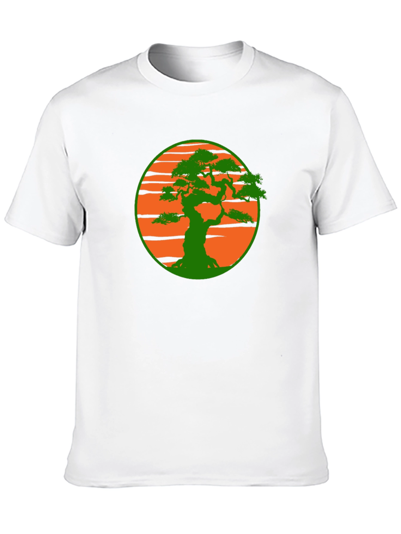 Camiseta Negra con Diseño Bonsái Sol Naranja