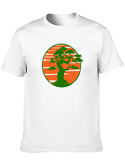 Camiseta Negra con Diseño Bonsái Sol Naranja