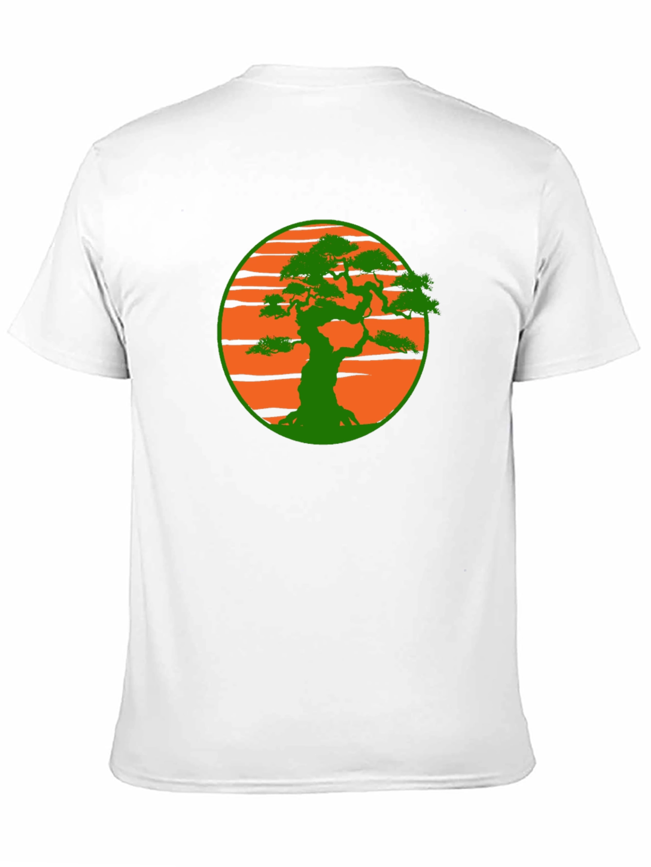 Camiseta Negra con Diseño Bonsái Sol Naranja