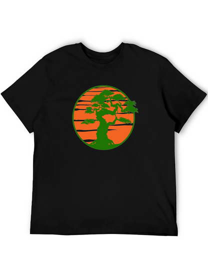 Camiseta Negra con Diseño Bonsái Sol Naranja
