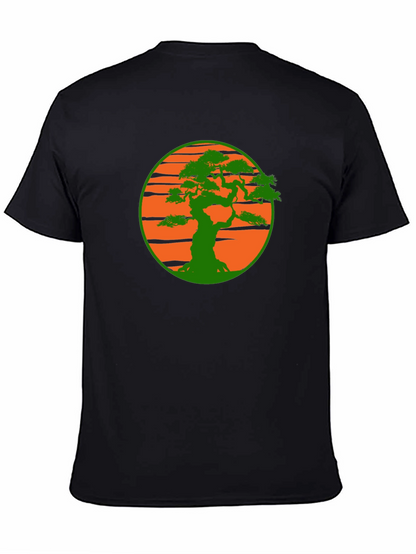 Camiseta Negra con Diseño Bonsái Sol Naranja