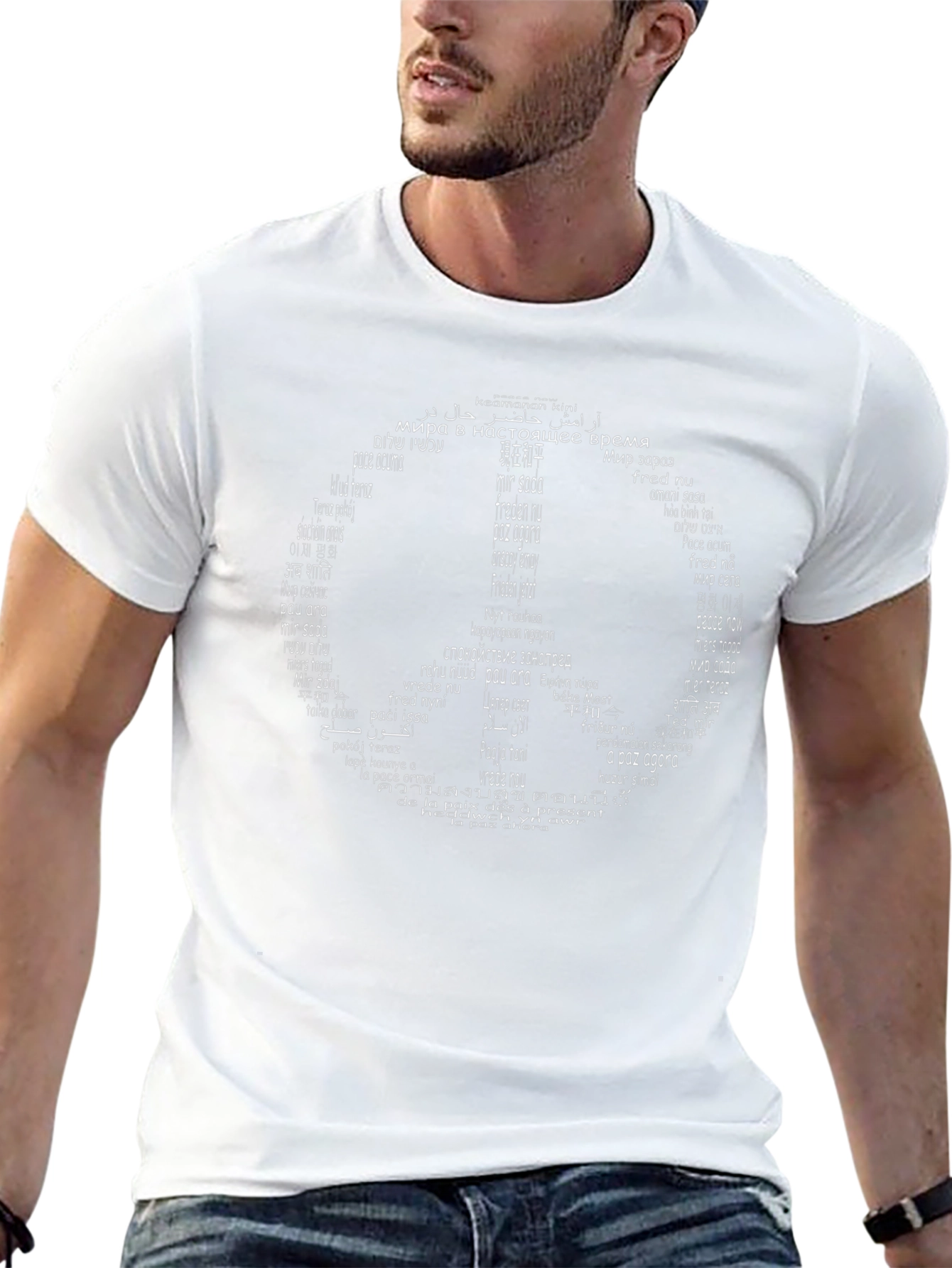 Camiseta Negra Peace Sign Idiomas
