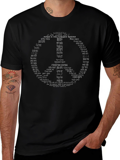 Camiseta Negra Peace Sign Idiomas