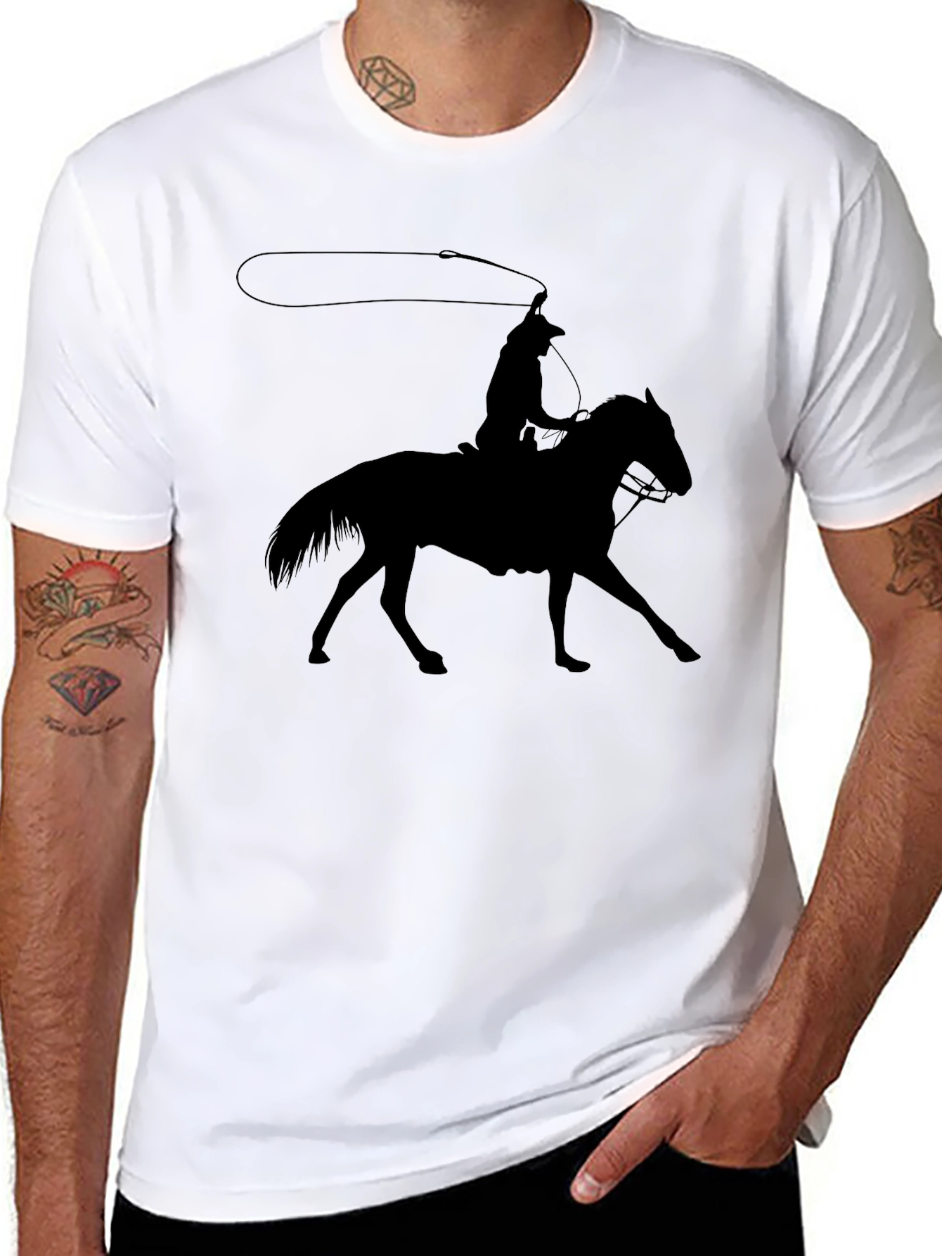 Camiseta Negra Vaquero Silueta