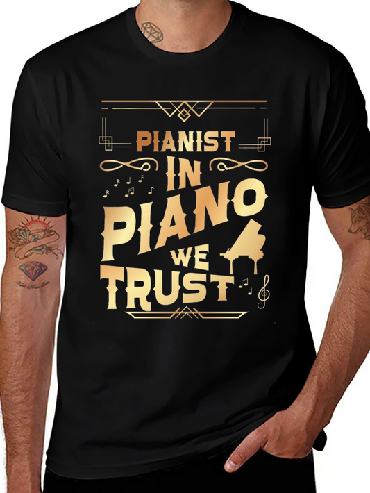Camiseta Negra con Diseño de Pianista In Piano We Trust