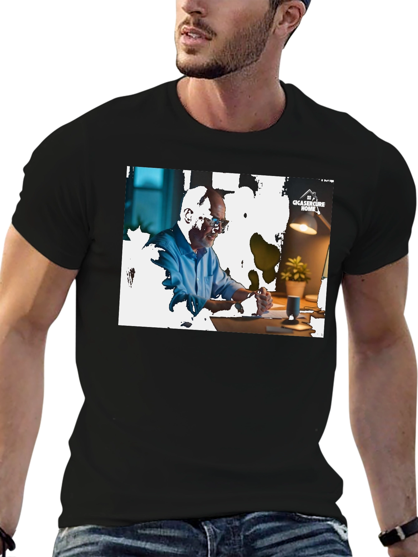 Camiseta Negra con Diseño Gráfico Hombre