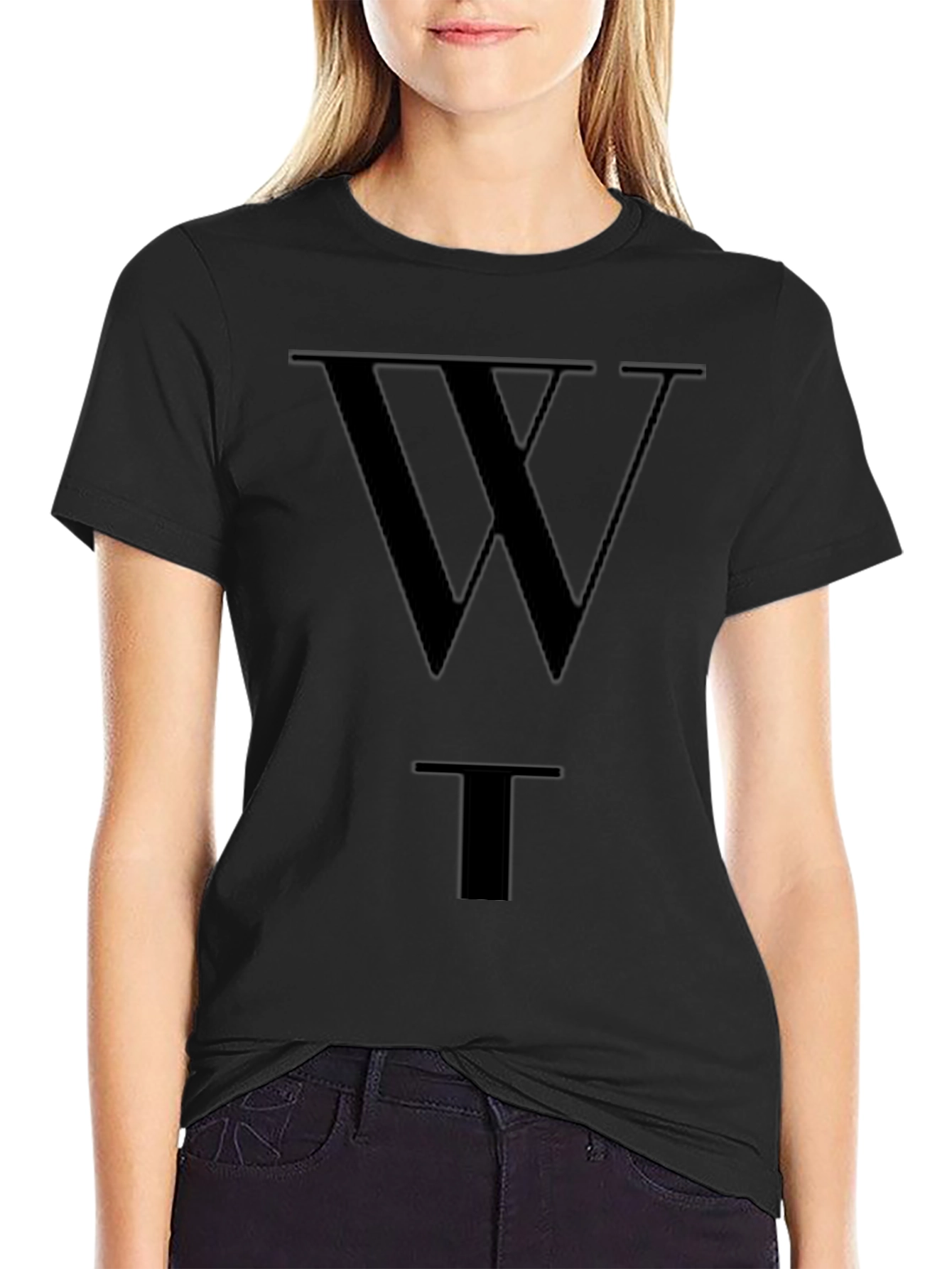 Camiseta Negra WT Estilo Casual Algodón