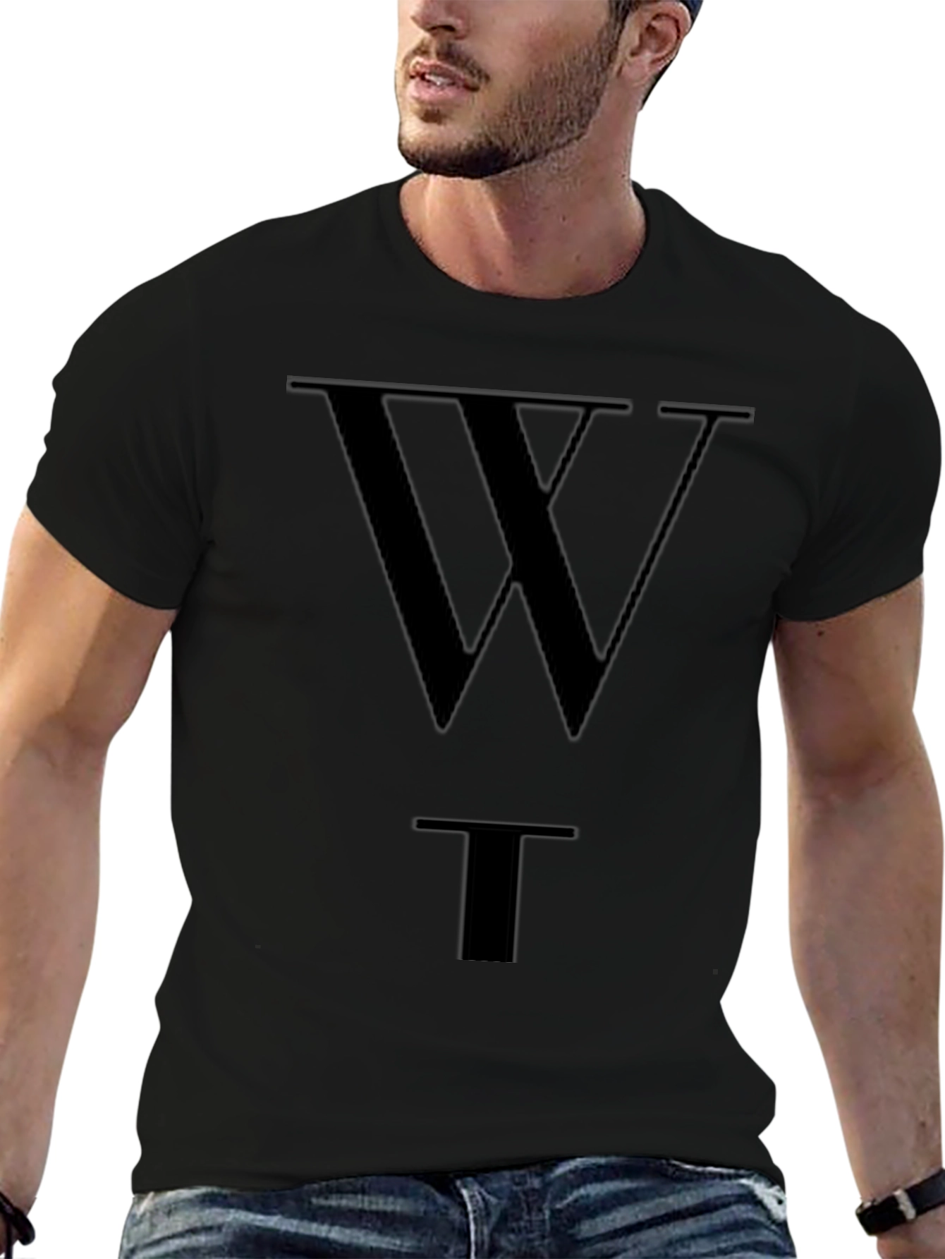 Camiseta Negra WT Estilo Casual Algodón
