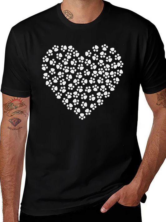 Camiseta Negra con Diseño de Huellas en Forma de Corazón