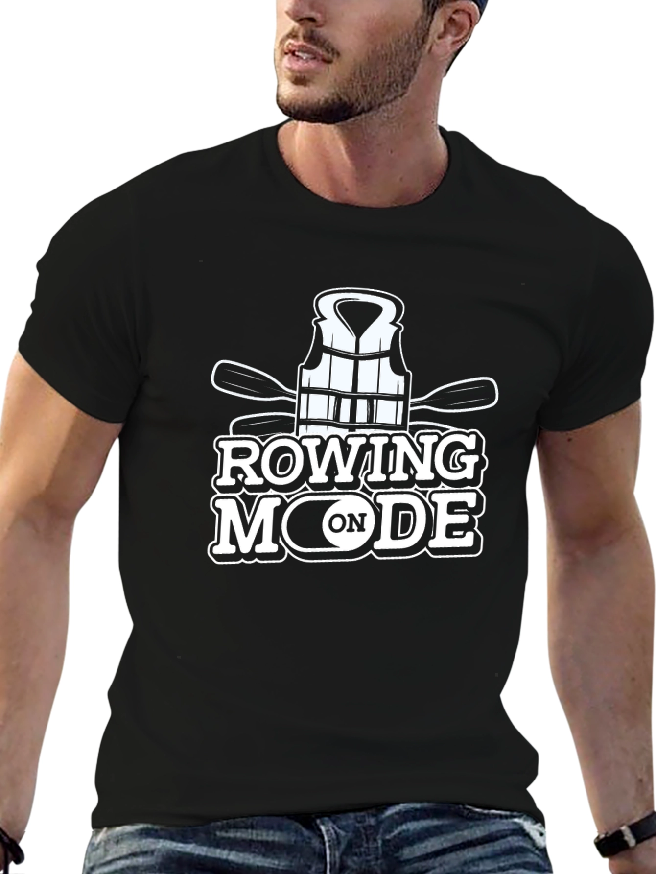 Camiseta Negra Rowing Mode On para Aficionados al Remo