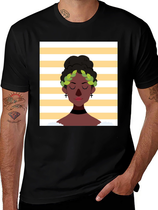 Camiseta Negra con Diseño de Reina con Corona de Laurel
