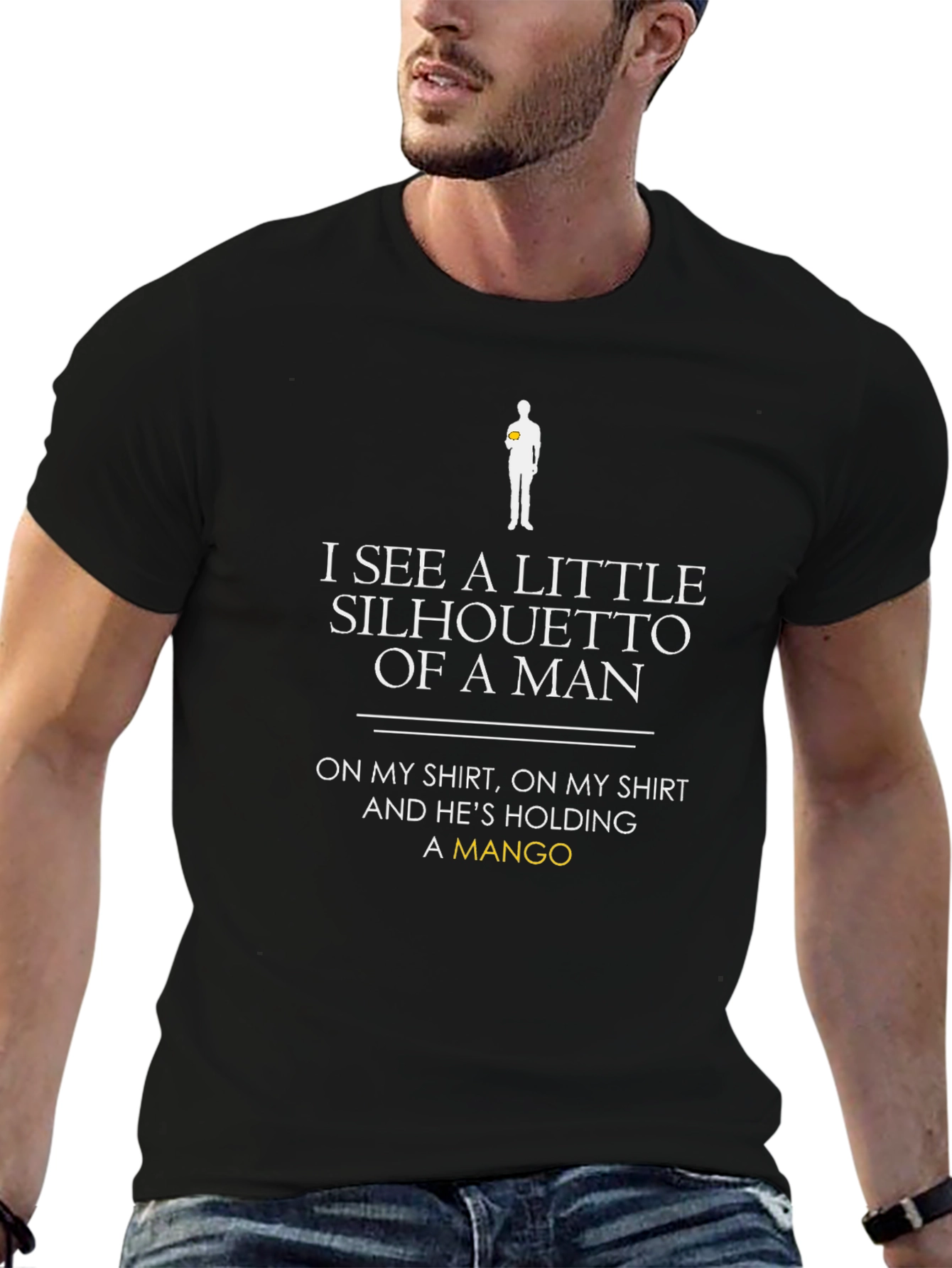 Camiseta Negra: Silueta Hombre con Mango - Diseño Único