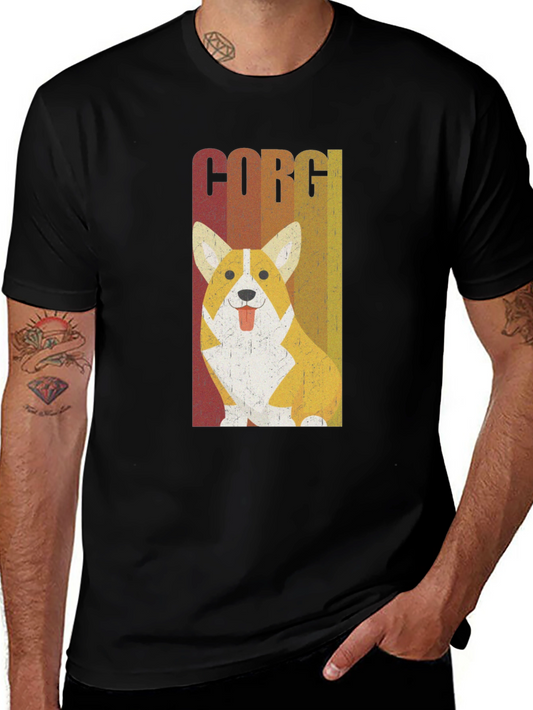 Camiseta Negra con Diseño Retro de Corgi
