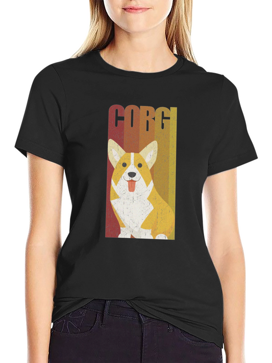 Camiseta Negra con Diseño Retro de Corgi