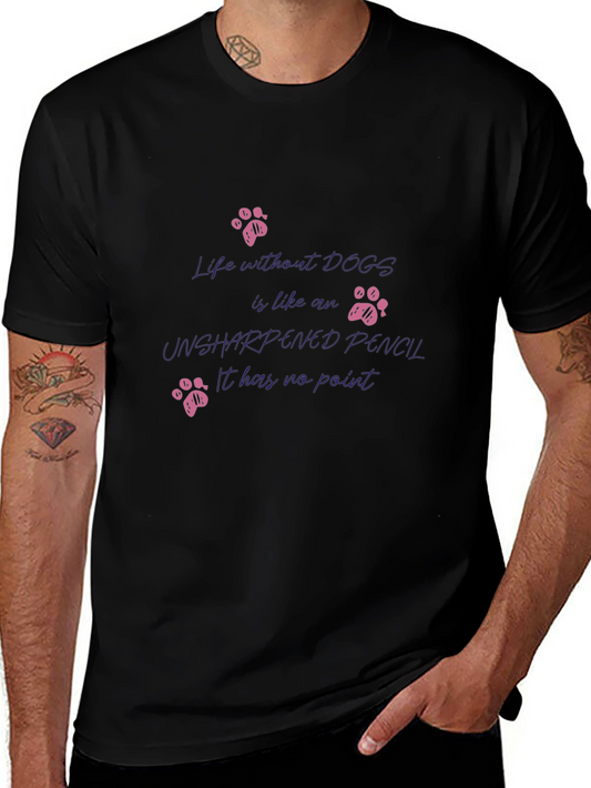 Camiseta Negra con Estampado de Huellas y Frase de Perros