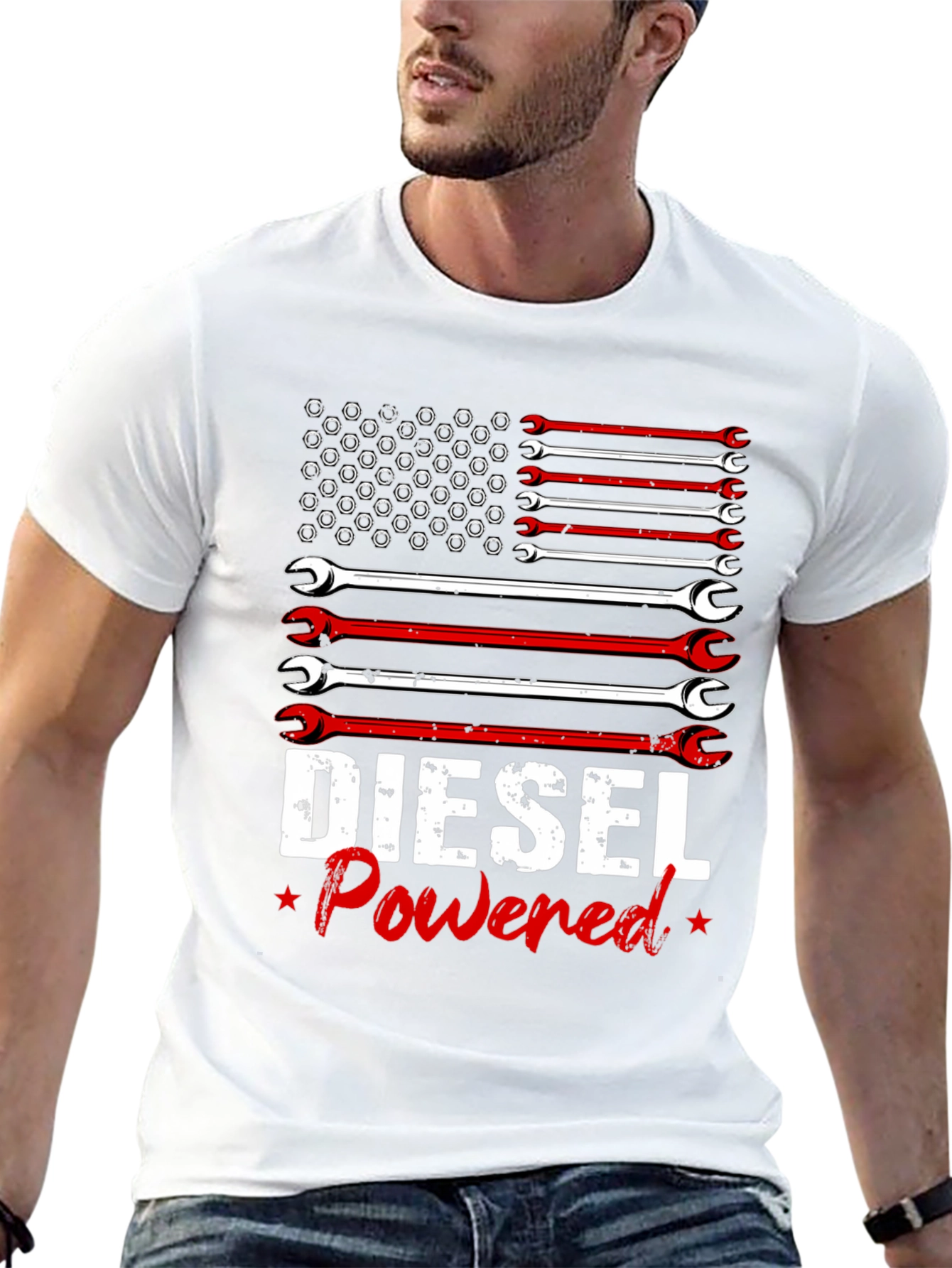 Camiseta Hombre Diesel Powered Diseño Bandera Americana