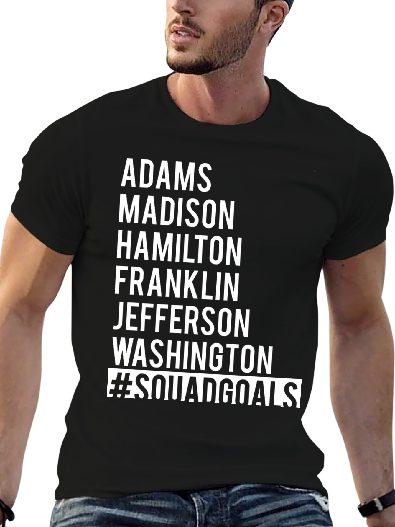 Camiseta Negra #SquadGoals - Adams Madison Hamilton