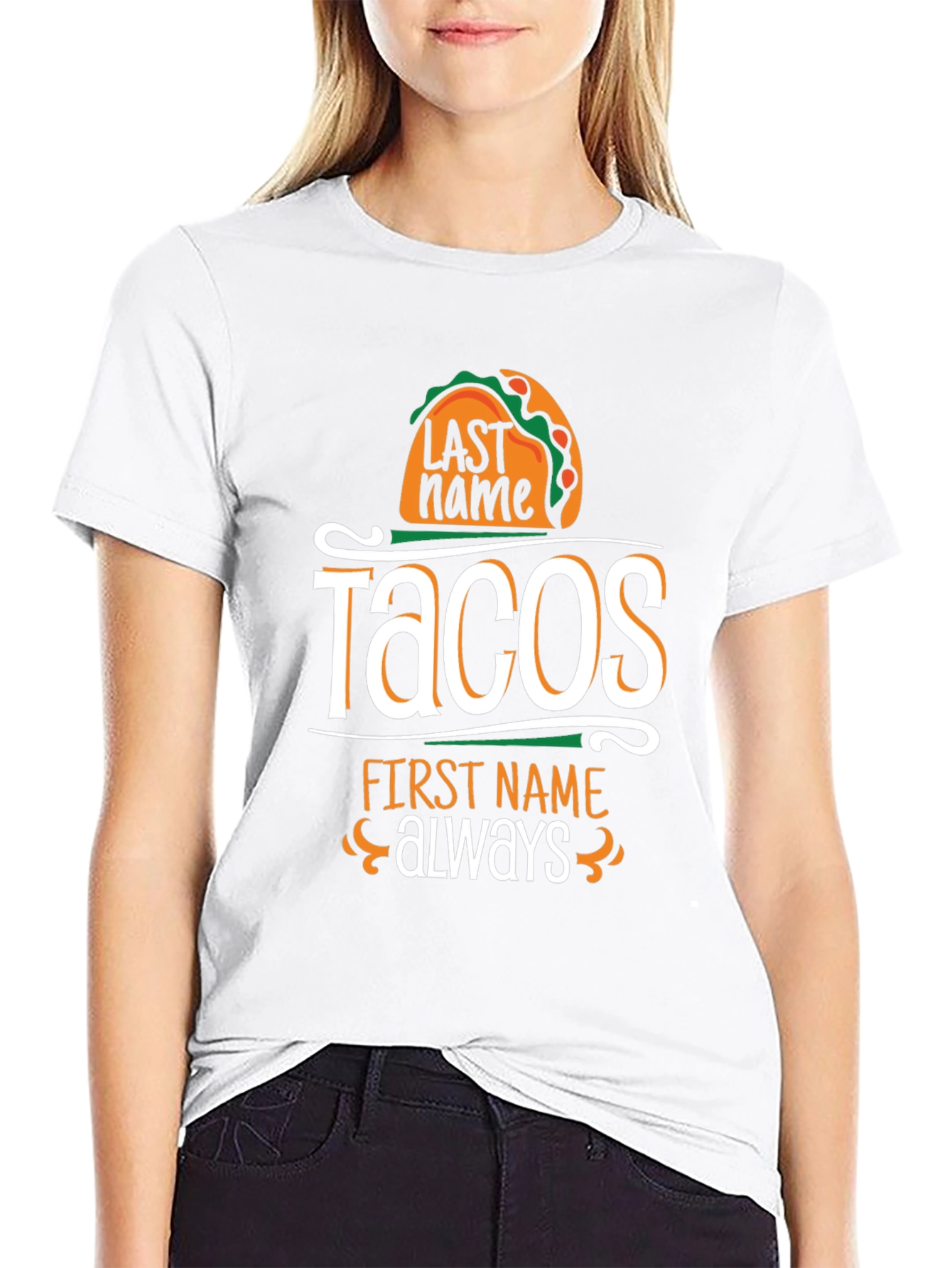 Camiseta Negra Humorística: Tacos Apellido Siempre Nombre