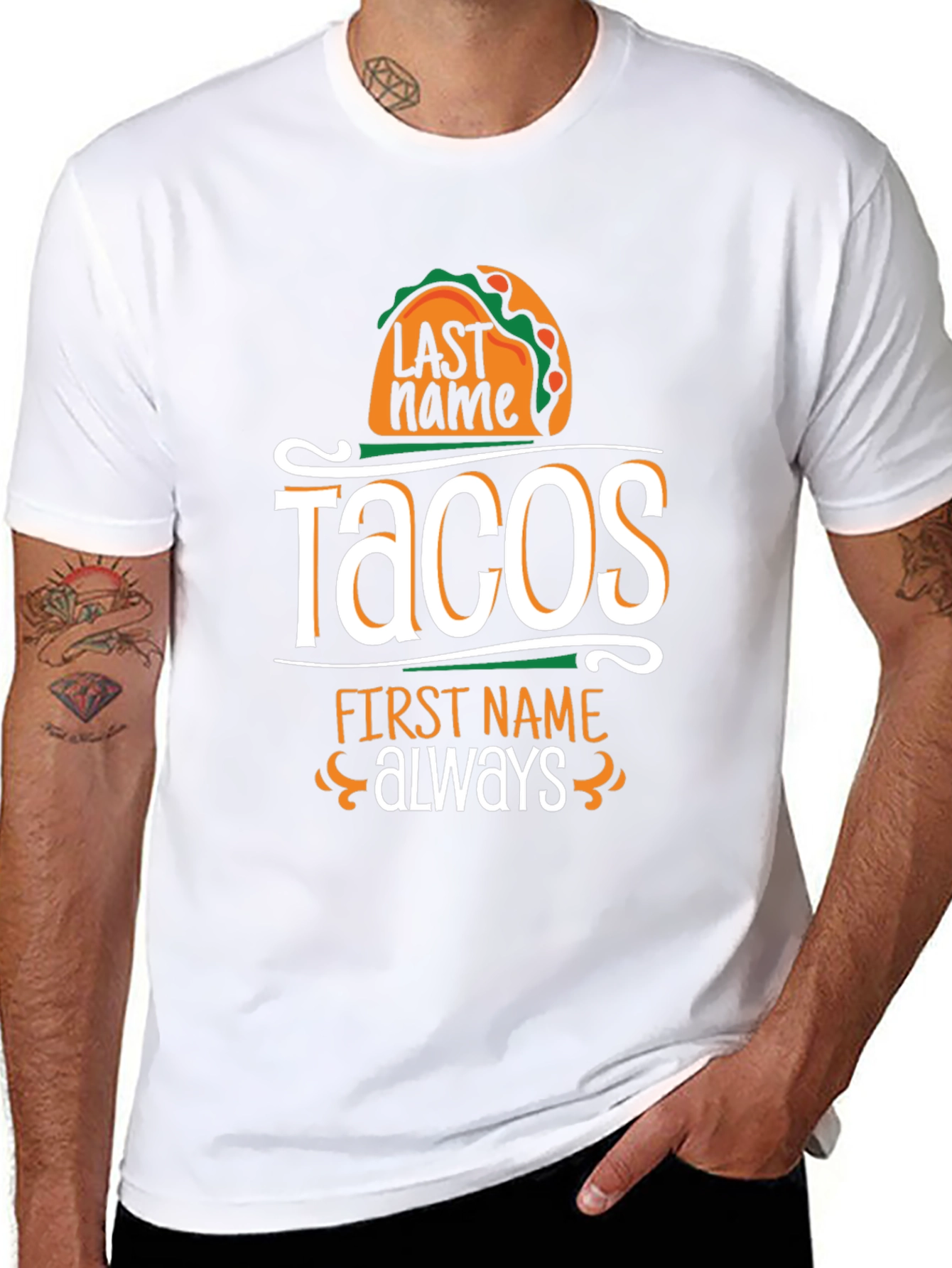 Camiseta Negra Humorística: Tacos Apellido Siempre Nombre