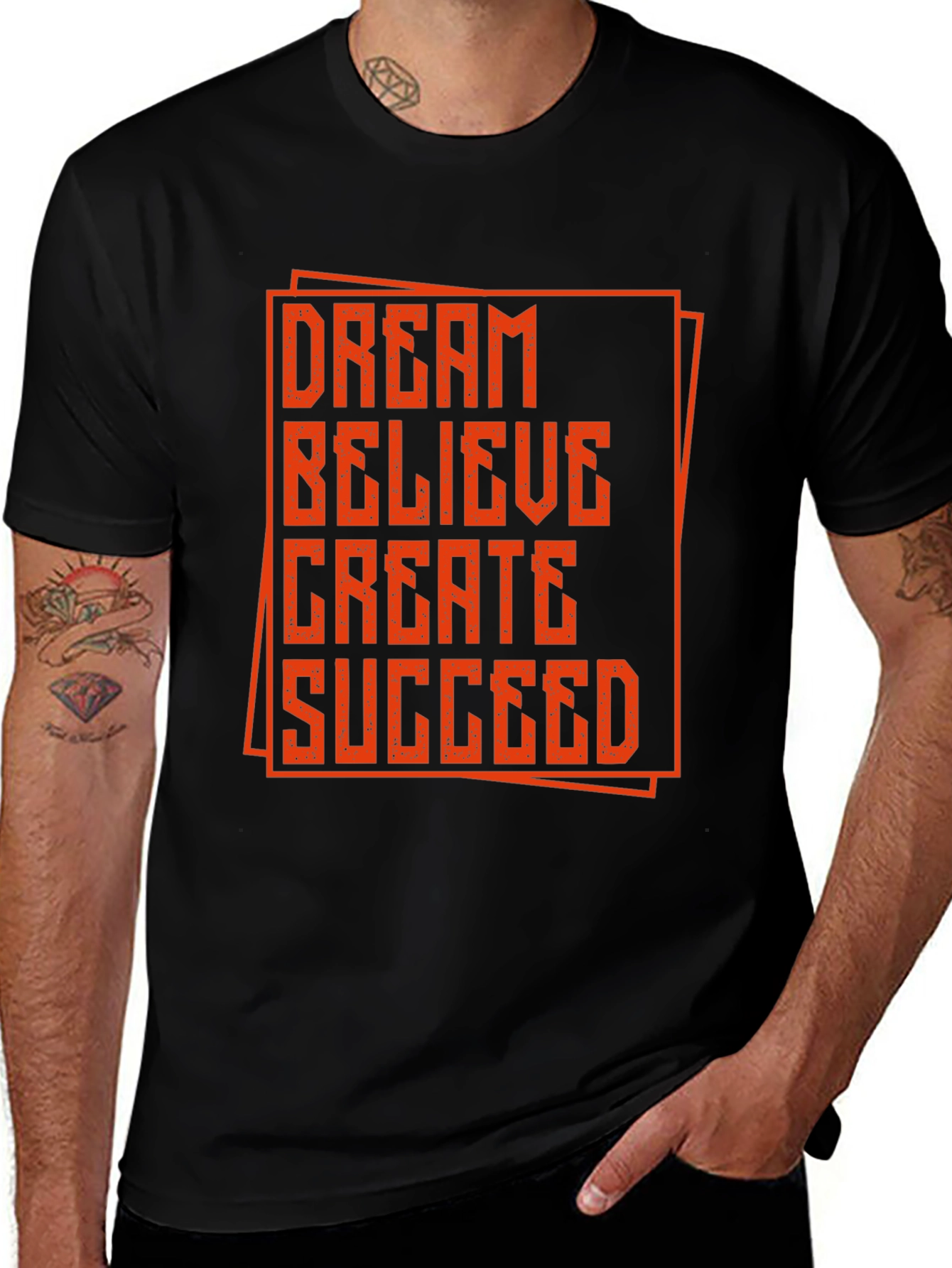 Camiseta Negra con Diseño Motivacional Naranja