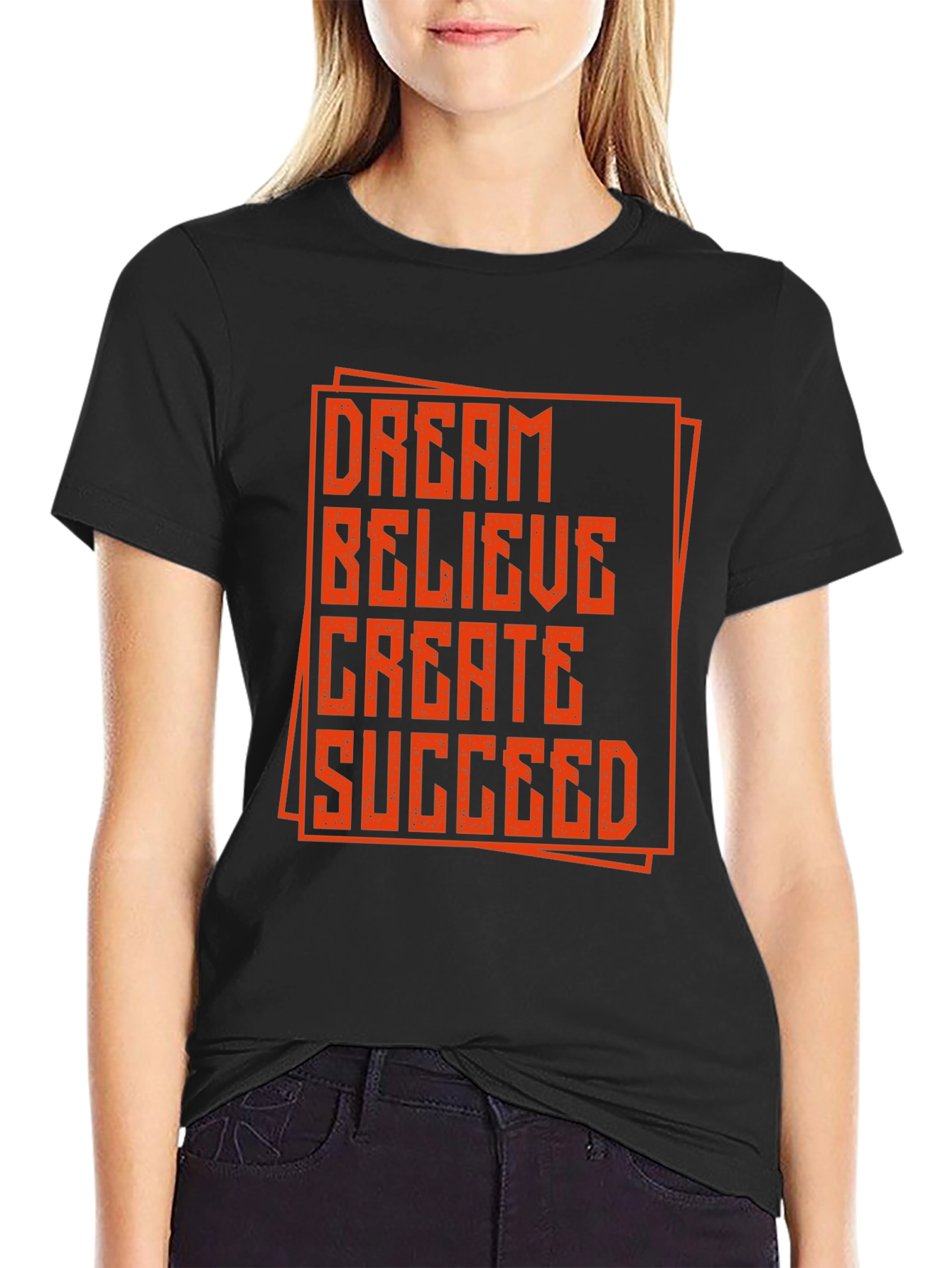 Camiseta Negra con Diseño Motivacional Naranja