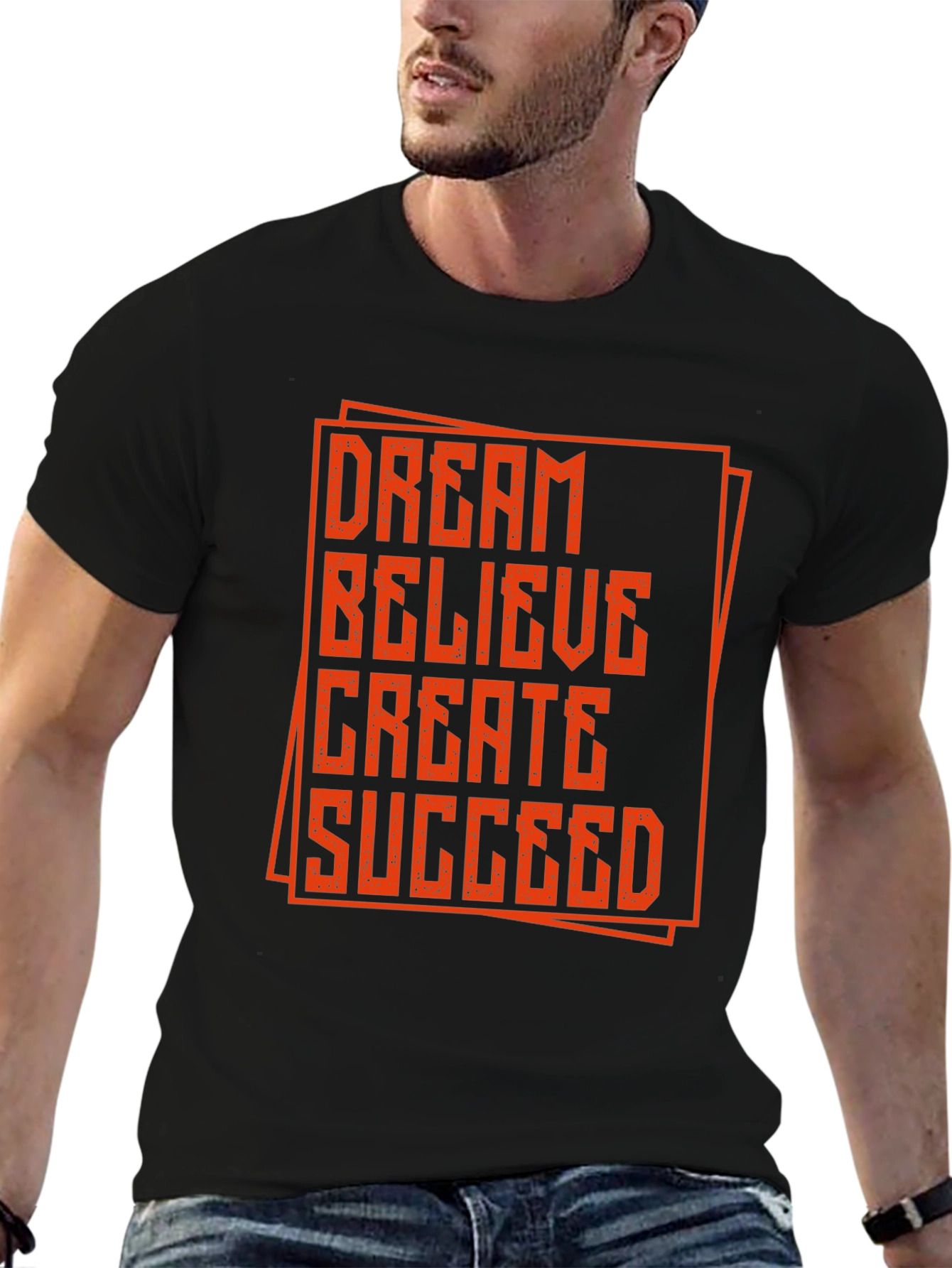 Camiseta Negra con Diseño Motivacional Naranja