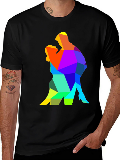 Camiseta Negra con Diseño Geométrico de Pareja Bailando