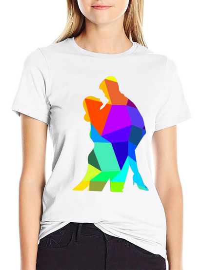Camiseta Negra con Diseño Geométrico de Pareja Bailando